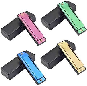 4PCS Key of C 10 Hole 10 Tones Titanium Color Harmonica with Case for Beginner Students Kids��（Gold, Purple, Green, Blue）