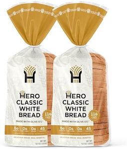 Hero Bread Classic White Bread — 0g Net Carb, 0g Sugar, 45 Calories, 11g Fiber per Slice —2 15.9oz Loaves | 15 slices per loaf