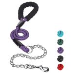 MIHACHI Anti Chew Dog Lead - Heavy Duty Rope Dog Leash with No Bite Chain and Soft Padded Handle, No Tangle Strong Leash with Reflective Threads