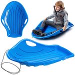 KADAX Snow Sledge for Children, Plastic Sled with Handles and Pull Rope for Sledding, Lightweight Sledge for Outdoor Activities, Fast Saucer Sled (Blue)