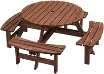 8-Person Circular Outdoor Wooden Picnic Table, Outdoor Picnic Table for Patio, Backyard, Garden, with 4 Built-in Benches, 2220lb Capacity