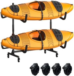 Kayak Storage Rack, Heavy Duty Steel Hanger for 2/4 Kayaks Stand, Canoe, SUP & Surfboard with Adjustable Width, Movable Wheels, Secure Straps, and Padded Arms for Indoor/Outdoor/Garage Storage