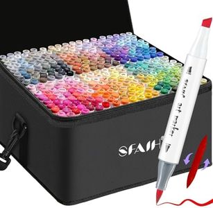 SFAIH Alcohol Markers Brush & Chisel Tip 321 Set - Dual Tip Professional Artist Markers for Adult Coloring Books, Illustration, Manga, Animation, Architecture Sketching - Refillable Ink
