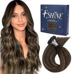 Fshine U Tip Hair Extensions 18 Inch Pre Bonded Remy Hair Extensions Balayage Dark Brown to Chestnut Brown 50g/50s Fusion Nail Tip Hair for Women