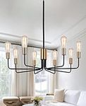 LASENCHOO Modern Chandeliers Ceiling Lights, 8 Lights Black and Gold Chandelier for Dining Room Lighting Fixtures, Industrial Hanging Light Fixtures, Pendant Lighting for Kitchen Island Bedroom