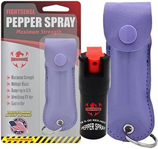 FIGHTSENSE Self Defense Pepper Spray - 1/2 oz Compact Size Maximum Strength Police Grade Formula Best Self Defense Tool for Women W/Leather Pouch Keychain (Purple)