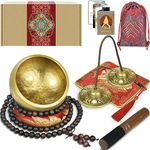 Artcome 7PCS Tibetan Meditation Set - Tibetan Singing Bowl & Tibetan Tingsha Cymbals Bells Handmade in Nepal for Meditation, Yoga, Tranquility, Relaxation, Chakra Healing, Stress Relief & Mindfulness