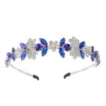 IYOU Crystal Bridal Headband Blue Sparkly Rhinestone Wedding Hair Bands Crown Flower Headpiece Tiara Prom Party Hair Accessories for Brides and Bridesmaid