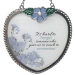 BANBERRY DESIGNS Memorial Suncatcher - Periwinkle Blue Flower Charm and Forget Me Not Floral Design Printed on Glass - It's Hard to Forget Someone Who Gave Us So Much to Remember - Approx. 4 Inch