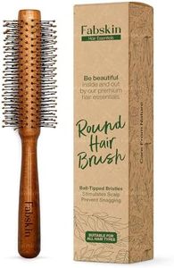 Fabskin Wooden Round Hair Brush | Men and Women | For Adding Curls, Volume, Waves, Quick Blowout, Straightening, Curling, Drying, Volumizing Hairs & Scalp Massage | Hair Roller Brush for Hair Styling