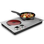 Double Electric Hob, CUSIMAX Hot Plate for Cooking, 2400W Electric Ceramic Hot Plate, Double Infrared Cooktop with Dual Temperature Control, Portable Countertop Cooktop, Heat-Up in Seconds, Silver