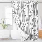 ECUCM Shower Curtain with Snap in Liner for Bathroom Bathtubs, Removable Shower Curtain Liner with 2 Large Magnets, Polyester Waterproof Soft Liner, Machine Washable, (Grey White, 71" W X 74" H)