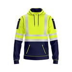 NOROZE Mens Hi-Viz Pullover Hoodie Grey Reflective Tape High Visibility Safety Coat With 4 Zip Utility Phone & Gadget Pockets Sweatshirt Top Jacket (L, Style 1: Neon Green/Navy)