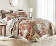 Chezmoi Collection Leslie 3-Piece Floral Patchwork Vintage Washed 100% Cotton Quilt Set, King