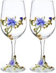 Simcat Handmade Painted Enamel Flower Glass Wine Glasses Transparent Refined Goblet, Stem For Cabernet, Gifts (Blue double gift box,2 Gift Box)