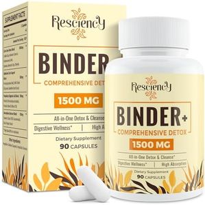 Resciency 6-in-1 Detox Binder Supplement 1500 MG | Max Absorption | Liver Detox Cleanse | Activated Charcoal & Zeolite Clay | Toxin, Liver, Gut, Digestive | 90 Vegetarian Capsules