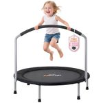 ATIVAFIT 36''Foldable Rebounder Band Big Handle Trampoline for Toddlers Kids With Super Safety Pad Foam Handle Oxford Padded Noise-Free Kids Cover Fun for Kids Indoor/Outdoor for 3-6 years old（Black）