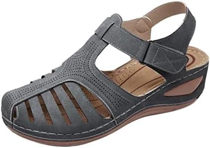 Womens Sandals Retro Floral Print Closed Toe Hollow Out Wedge Sandals with Arch Support Summer Shoes Women