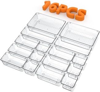 TOWINGO Set de 16 Organizador de Maquillaje Plástico, Transparente Organizador Cajones de 4 Tamaños, Separadores de Cajones para Maquillaje, Baño, Cocina, Escritorio