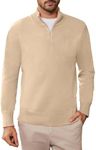 Cnlinkco Men's Quarter Zip Up Pullover Long Sleeve Polos Sweatshirts Knit Sweater Fall Winter Athletic Shirts Beige