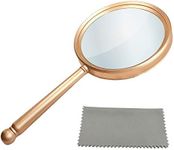 HOPLEX Handheld Magnifying Glasses 5X Reading Magnifier with Shatterproof Metal Handle & 84mm Large Magnifying Real Glass Lens for Seniors and Kids Repair and Observation(Gold)