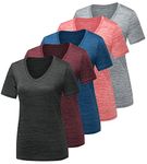 CE' CERDR 5/7 Pack Workout Shirts for Women, Moisture Wicking Quick Dry Active Athletic Women's Gym Performance T Shirts, 5 Pack Dark Grey, Light Grey, Blue, Wine Red, Watermelon Red, Large