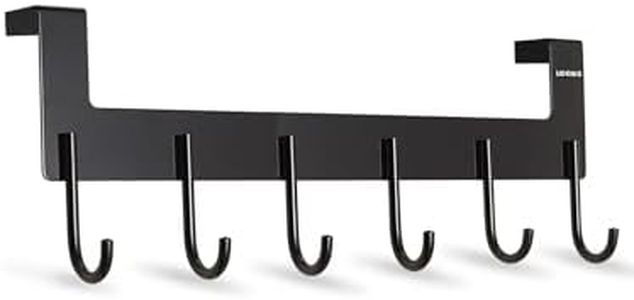 UDENIS Over Door Hanger, Aluminum Over The Door Towel Rack Hooks with 6 Hook for Hanging Towel Robe Coat Bathroom Bedroom, Towel Rails, Metal Black