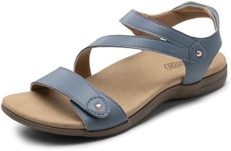 Rihero Orthopedic Sandals for Women Arch Support Comfortable Flat Sandals with Adjustable Strap for Summer Beach Walking, Dark Blue, 8.5