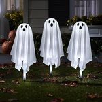 Sunnypark Set of 3 Ghost Halloween Pathway Decor Lights, 20” High Ghost Stake Lights with 15 Cool White LEDs for Trick or Treat Party Outdoor Waterproof Halloween Decor