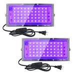 2 Pack 50W Led Black Lights, Black Lights for Glow Party, Blacklight Flood Light with Plug and Switch,for Glow Party, Halloween, Fluorescent Poster, Body Paint, Aquarium