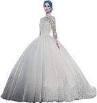 Yuxin Lace Ball Gown Wedding Dress for Bride High Neck Long Sleeves Wedding Gowns Bridal Dresses with Train White Us6