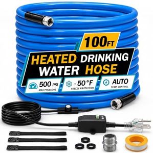 GLAUBIO Heated Water Hose for RV, -45°F Freeze Protection, 7-Layer Food Grade Drinking Water Hose, RV accessories for Camper Trailer Garden Winter, UL Certified (100FT)