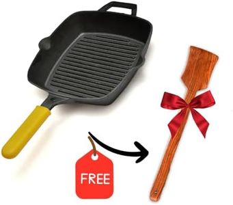 GEMMA Cast Iron Grill Pan with Silicone Grip(2L) 24cm|Pre-Seasoned|Gas Stove Compatible |100% Pure Cast Iron |Non Toxic|Stick Free -Weight (2.4 kg)|(Yellow)