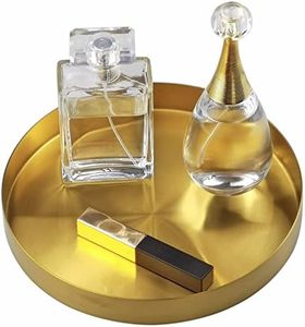 Freelove Round Serving Tray, Perfume Organizer Candle Organization Centerpieces for Dinning Preppy Room Decor Coffee Table Desk Vanity Countertop Bathroom Storage Accessories, Brass Gold, 8 inch