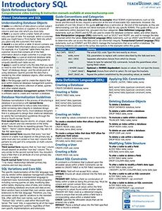 Introductory SQL Quick Reference Training Card - Laminated Tutorial Guide Cheat Sheet (Instructions and Tips)