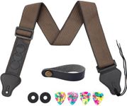 T Tersely Guitar Strap,Soft Cotton Acoustic/Electric/Bass Guitar Straps with 3 Pick Holders, Strap Button Headstock Adaptor,1 Pair of Locks,3 Picks Included (Coffee)