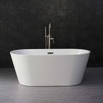 WOODBRIDGE 59" Acrylic Freestanding Bathtub Contemporary Soaking White Tub with Chrome Overflow and Drain,B0014-C