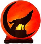 Howling Wolf Salt Lamp Round Wood Silhouette Handmade Himalayan Healing Light A