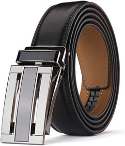 KAERMU Men's Comfort Genuine Leather Ratchet Dress Belt 1 1/8" Wide with Automatic Click Buckle (BLACK B, Suit Pant Size 28"-44")