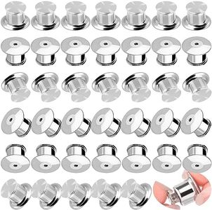 YGAOHF 60PCS Locking Pin Backs for Enamel Pins - Metal Pin Backs Locking with Plastic Case, Pin Keepers Clasp for Brooches, Silver