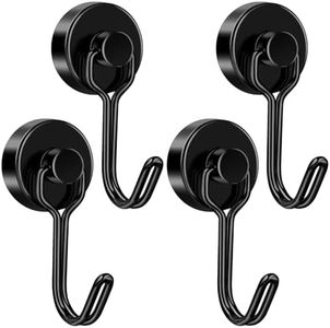 FINDMAG 4 Pack Black Magnetic Hooks 40LBS Neodymium Magnet Hooks, Strong Magnetic Hooks for Hanging, Magnet with Hooks for Kitchen, Office, Garage, Warehouse