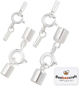 Beebeecraft 4 Juego 4 tamaños 925 Extremos de Cordón de Plata de Ley con Extremo de Crimpado con Pegamento con Cierre de Langosta de Resorte para Pulseras de Cordón de Cuero, Collares
