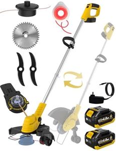 4-in-1, Brushless Motor, 0.094″ Dual-Line Bump-Feed & Metal Blade & Saw, Cordless String Trimmer with Wheels, Two 3.0 Ah Batteries Charger, Electric Weed Eater, Weed Wacker for Compact Yards