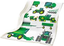 Erosebridal Equipment Trucks Sherpa Blanket, Excavators Flannel Blanket Green Vehicle Bed Blanket for Child Kids Children Boys Teens Construction Tractor Throw Blanket for Bedroom Decor Twin