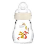 MAM Feel Good Glass Bottle Pack of 1 (1 x 170 ml), MAM Bottle with Medium Flow MAM Teats Size 2, Newborn Essentials, MAM Baby Bottles for 2+ Months, White (Designs May Vary)