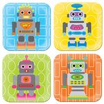 French Bull 7-Inch x 7-Inch Robot Theme Assorted Plate Set, Set of 4