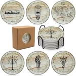 Lord Rings Absorbent Coasters for Drinks,LOTR Coasters for Home Decor,6Pcs Lord Rings Stone and Cork Coaster Set with Holder for Coffee Table,TV Merchandise Gift for Women Men Fans