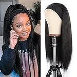 Xtrend 22Inch Yaki Straight Headband Wig for Women Long Black Afro Kinky Straight Wig Headband Synthetic Wigs Glueless None Lace Front Headbands Wigs with Headband Attached