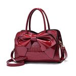 NICOLE & DORIS Handbags for Women Designer Top Handle Bags Patent Leather Crossbody Shoulder Bags Party Clutch Bag Ladies Elegant Tote Bag Cute Bowknot Bag Red Wine