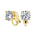Brilliant Cut Solitaire Round Cubic Zirconia CZ Clip On Stud Earrings For Women Gold Plated Brass